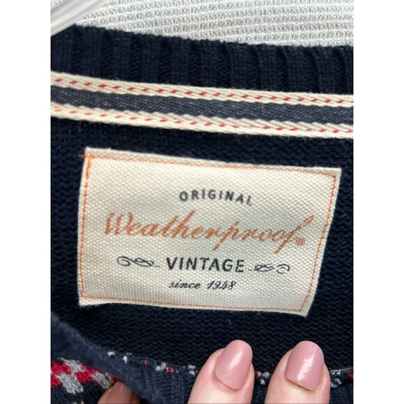 Men’s M Fair Isle Knit Sweater Navy Multicolor 100% Cotton Winter Holiday - Picture 2 of 7